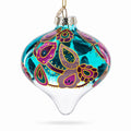 Teal Paisley Onion Shape Finial Glass Christmas Ornament