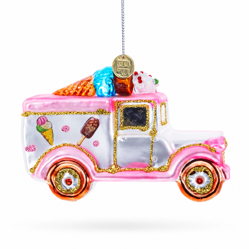 Ice Cream Truck Glass Christmas Ornament