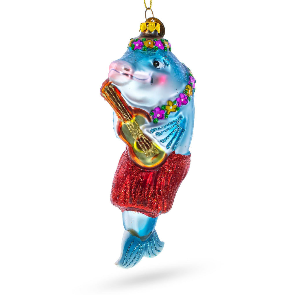 Dolphin Playing Guitar Glass Christmas Ornament