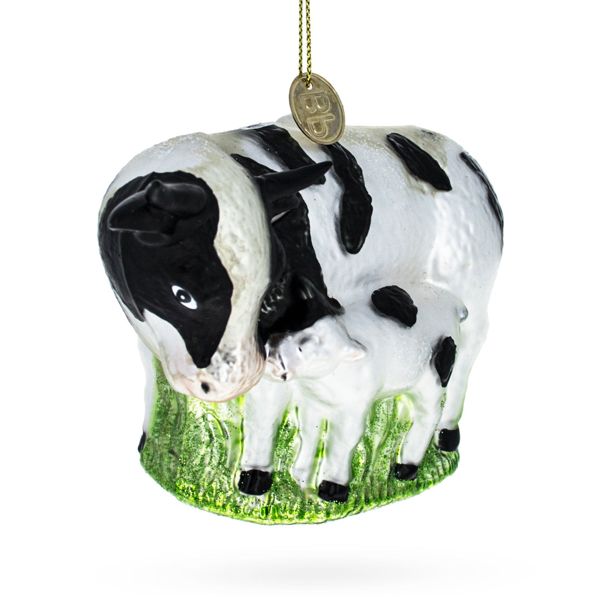 Cow with Calf Glass Christmas Ornament