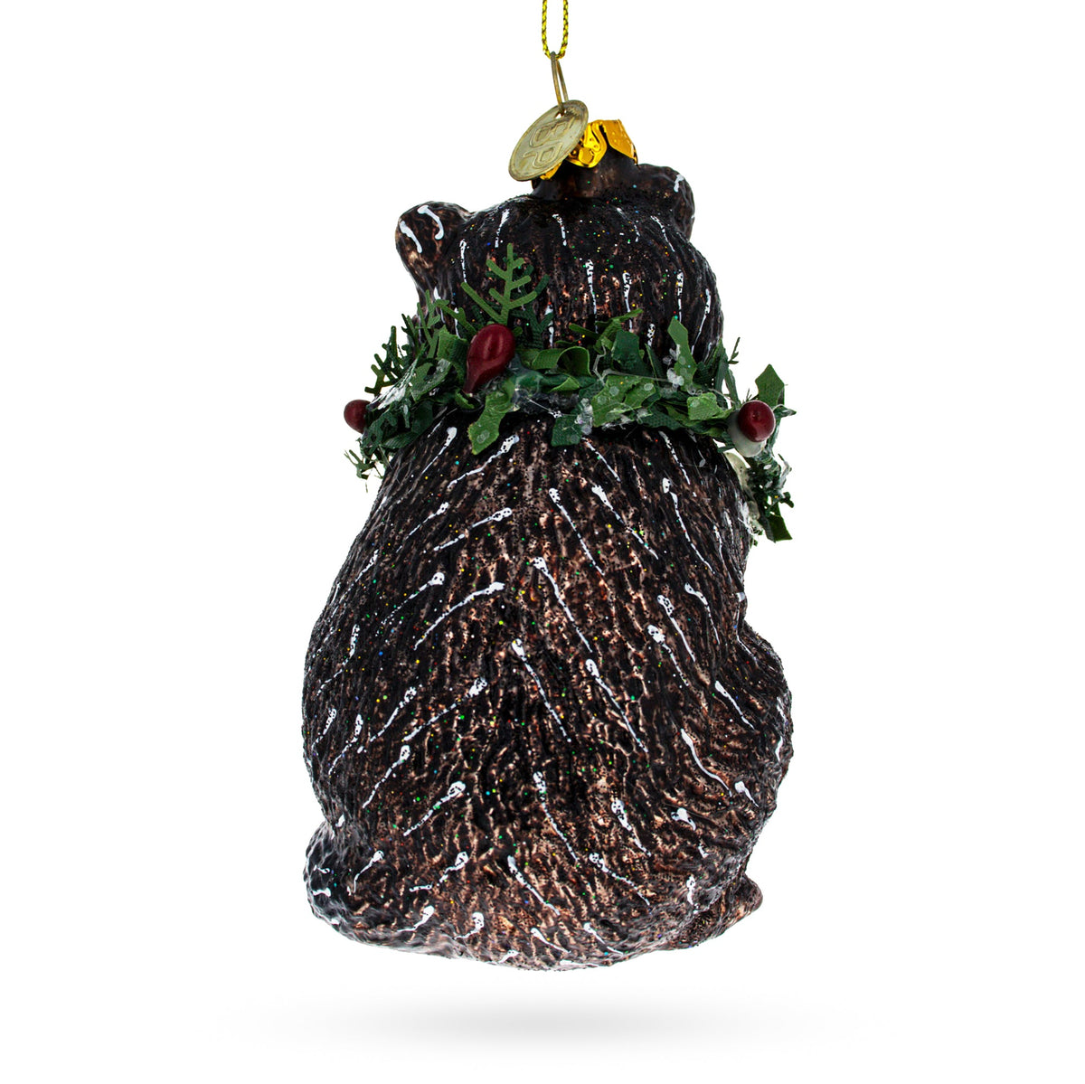 Racoon with Wreath Glass Christmas Ornament