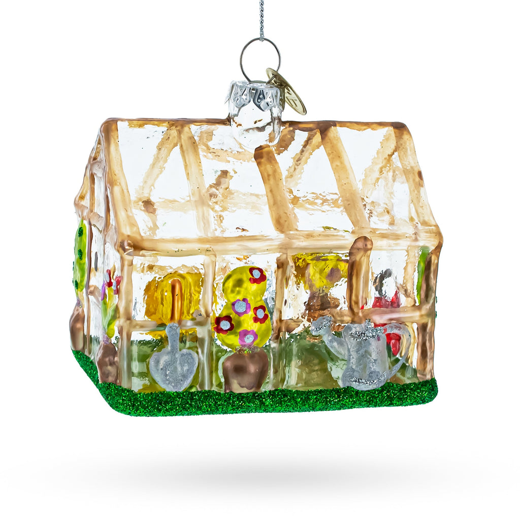 Greenhouse and Gardener Tools Glass Christmas Ornament