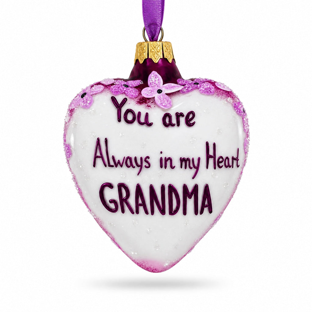 Grandma Always in My Heart Glass Heart Christmas Ornament