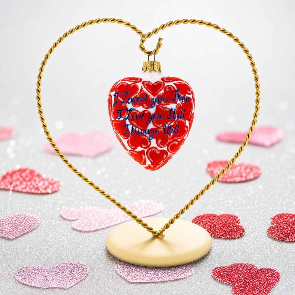 Glass Heart with I Love You Text Christmas Ornament