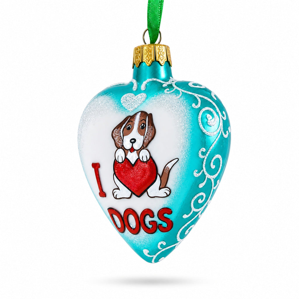 I Love Dogs Heart Glass Christmas Ornament