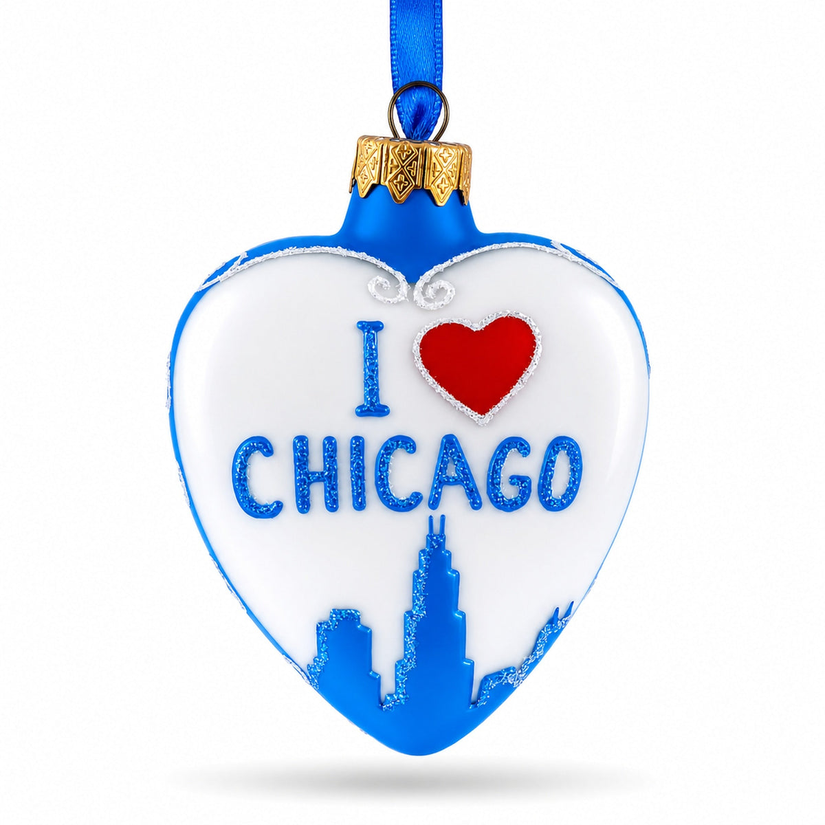 I Love Chicago Glass Heart Christmas Ornament