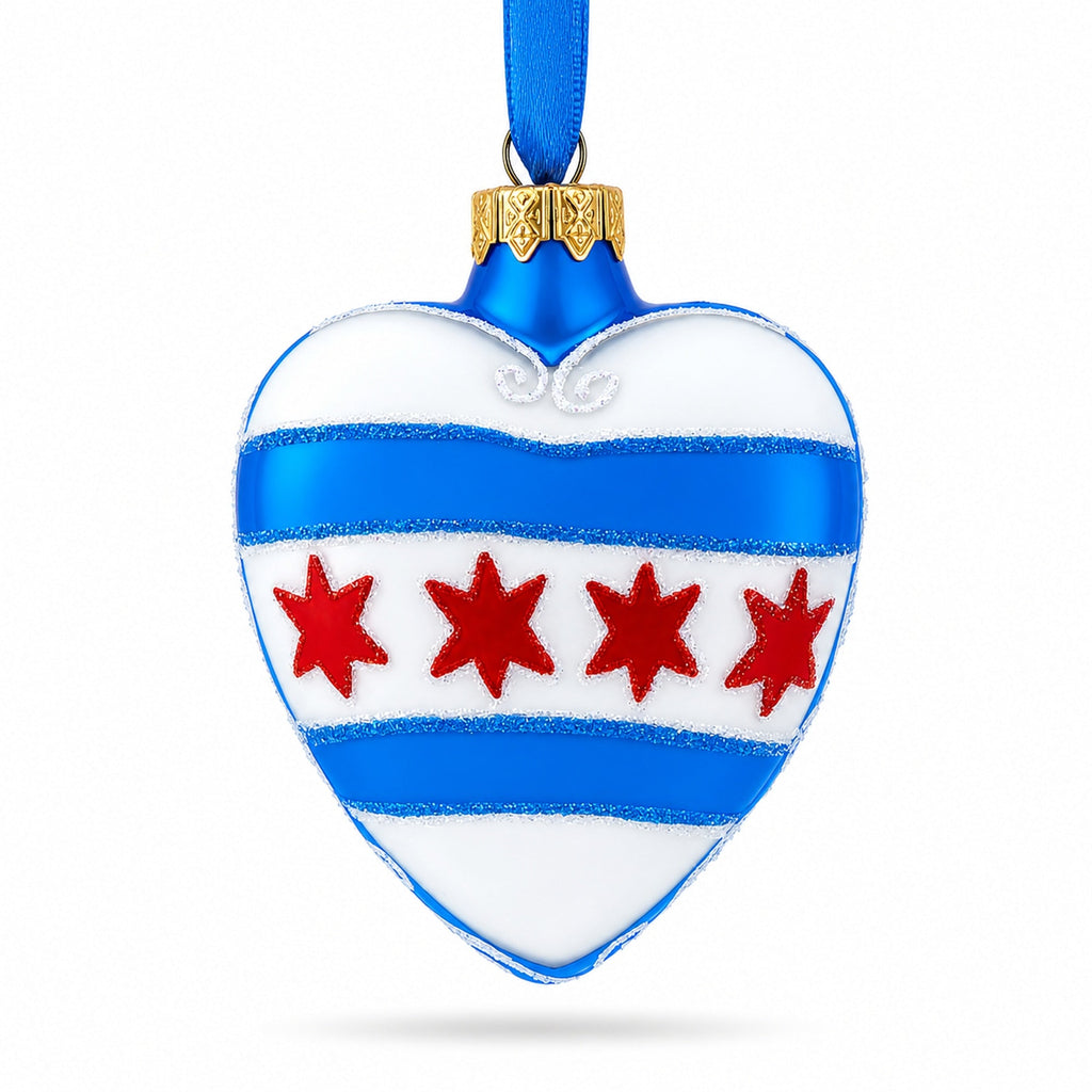 I Love Chicago Glass Heart Christmas Ornament