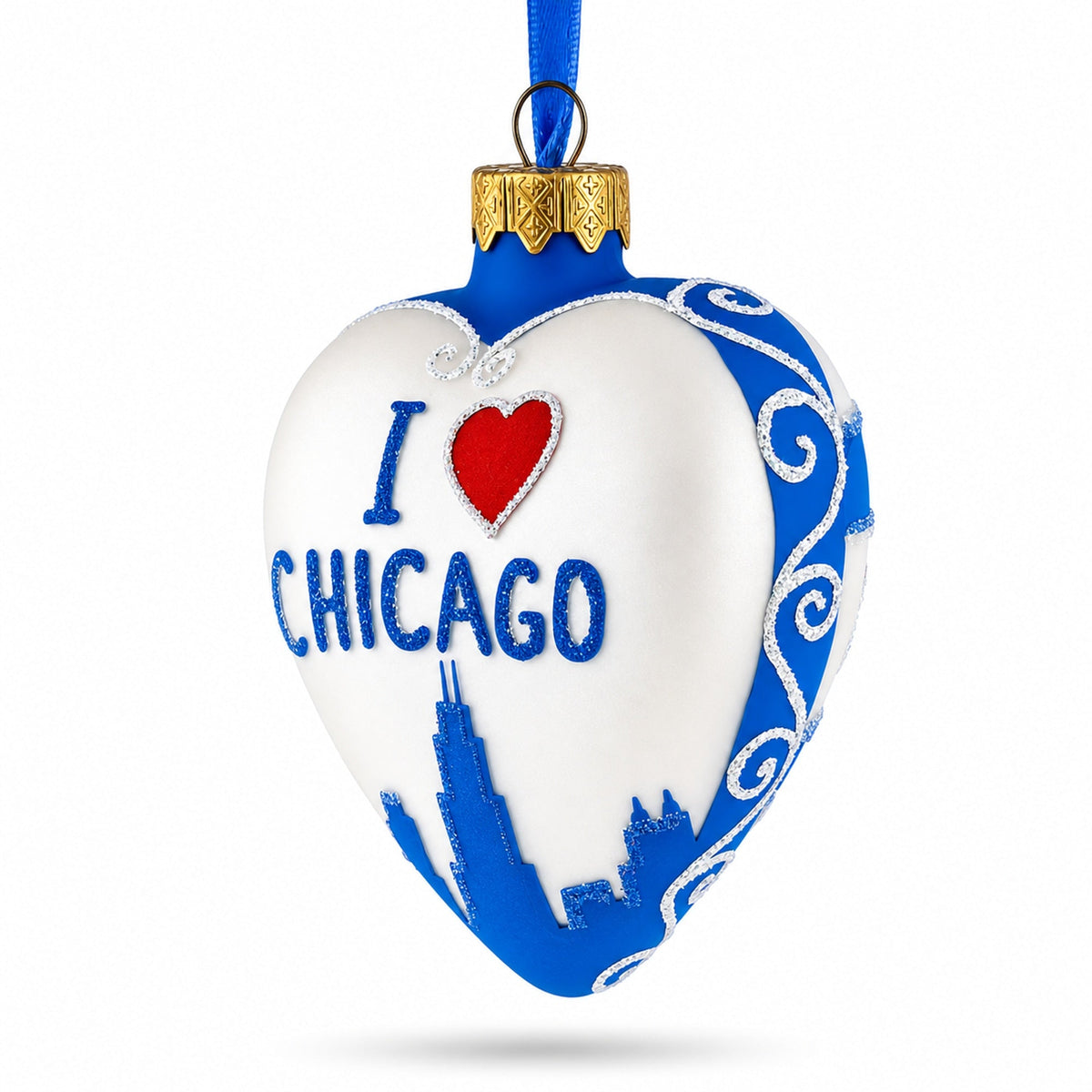 I Love Chicago Glass Heart Christmas Ornament
