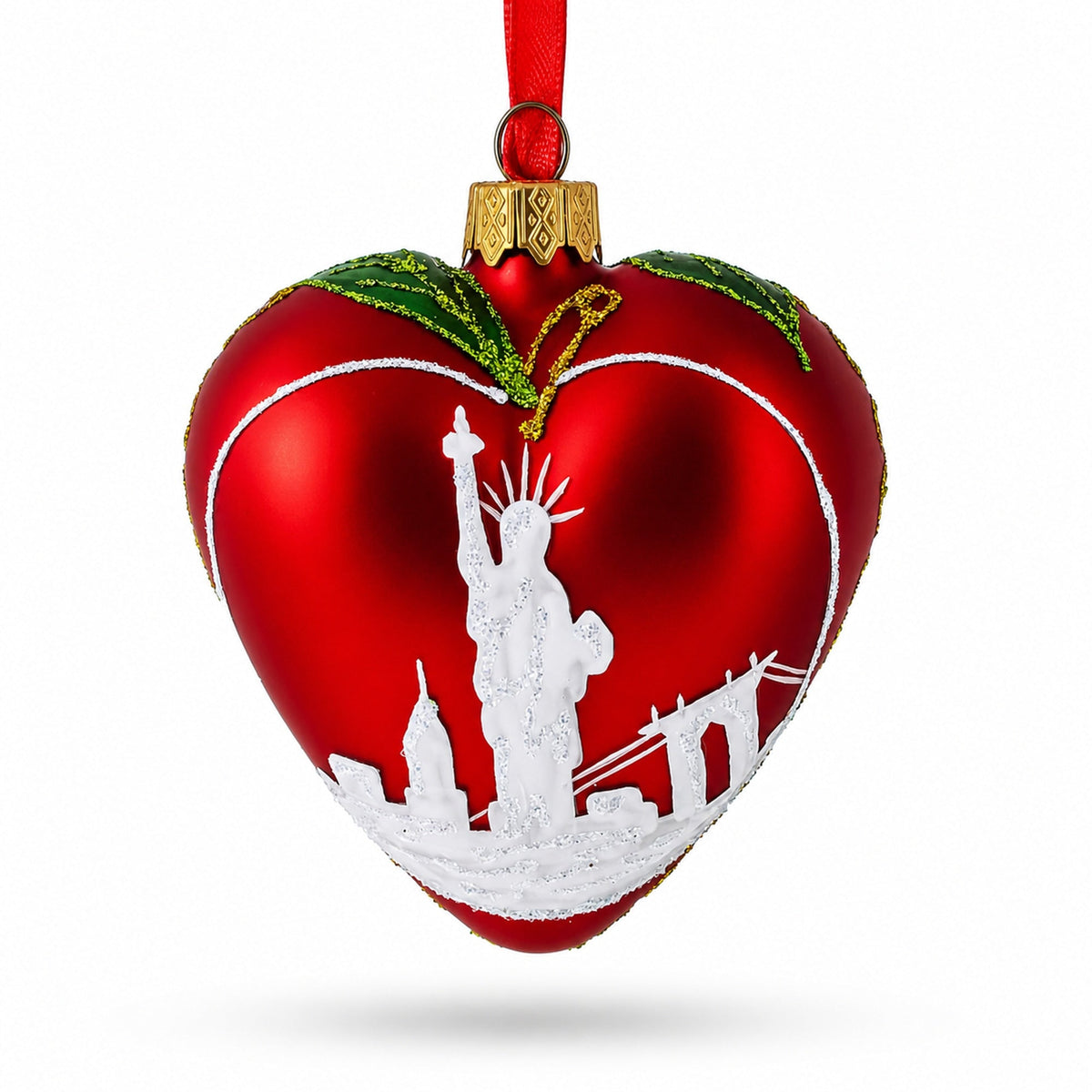 I Love New York Glass Heart Christmas Ornament