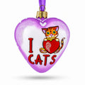 I Love Cats Glass Heart Christmas Ornament