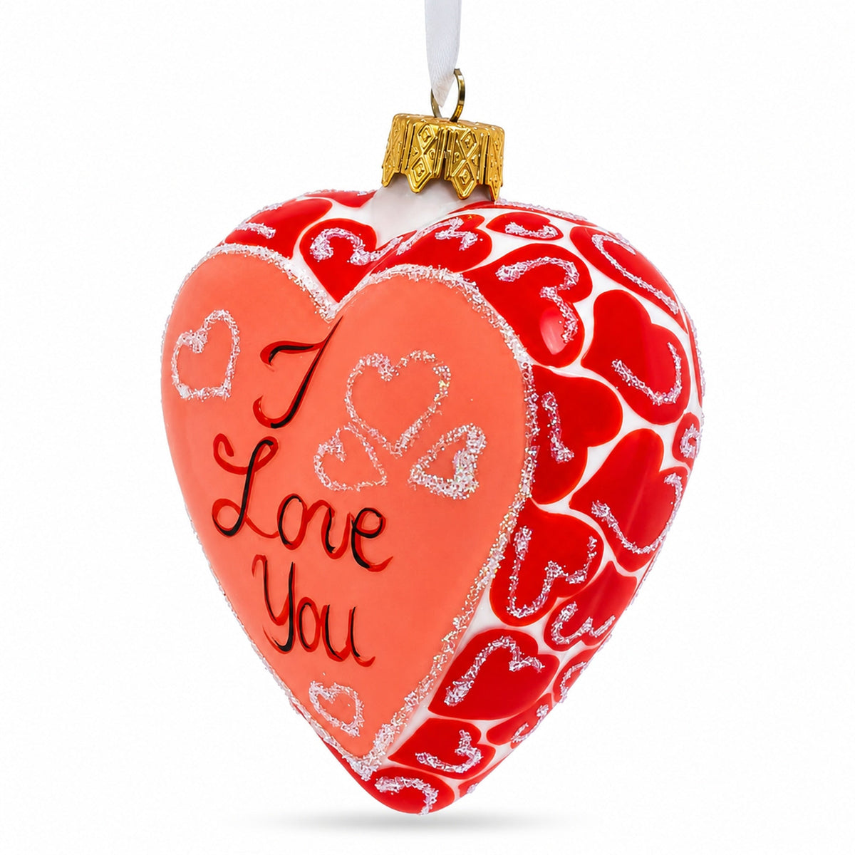 I Love You Glass Heart Christmas Ornament