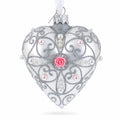 Silver Color Heart with Pink Rose Glass Heart Christmas Ornament