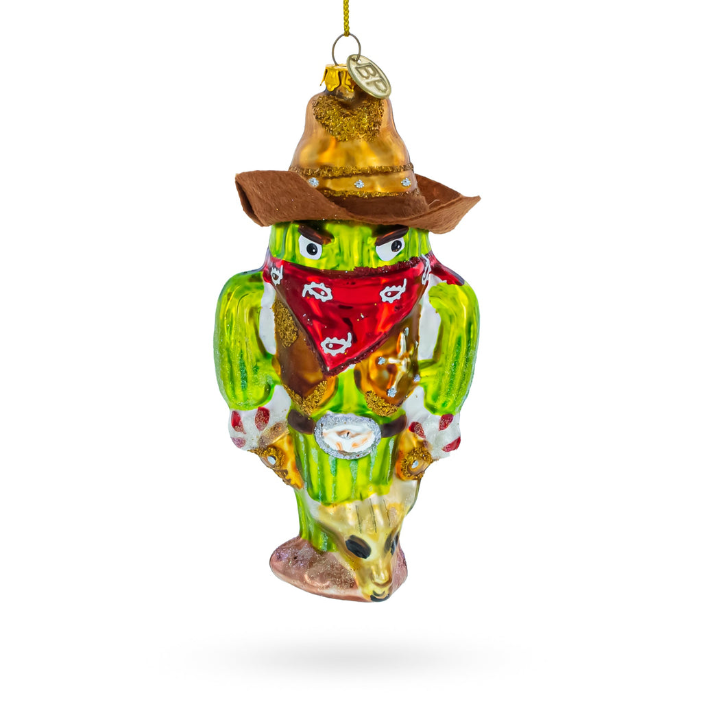 Western Cowboy Cactus Glass Christmas Ornament