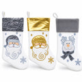 Set of 3 Gold and Silver, on White Felt Santa, Reindeer Christmas Stockings 15 Inches