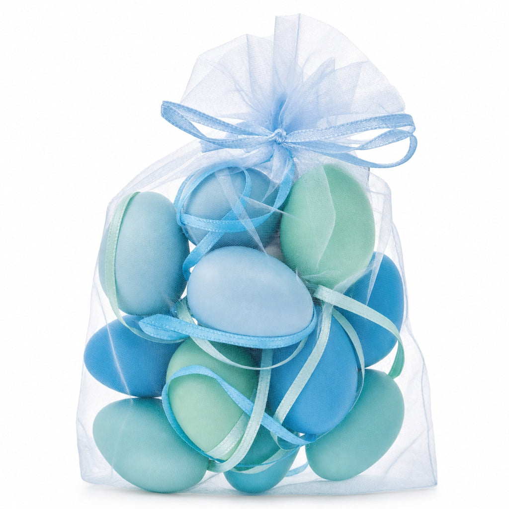 Bag of 12 Miniature Pastel Blue Plastic Easter Egg Ornaments 1.5 Inches