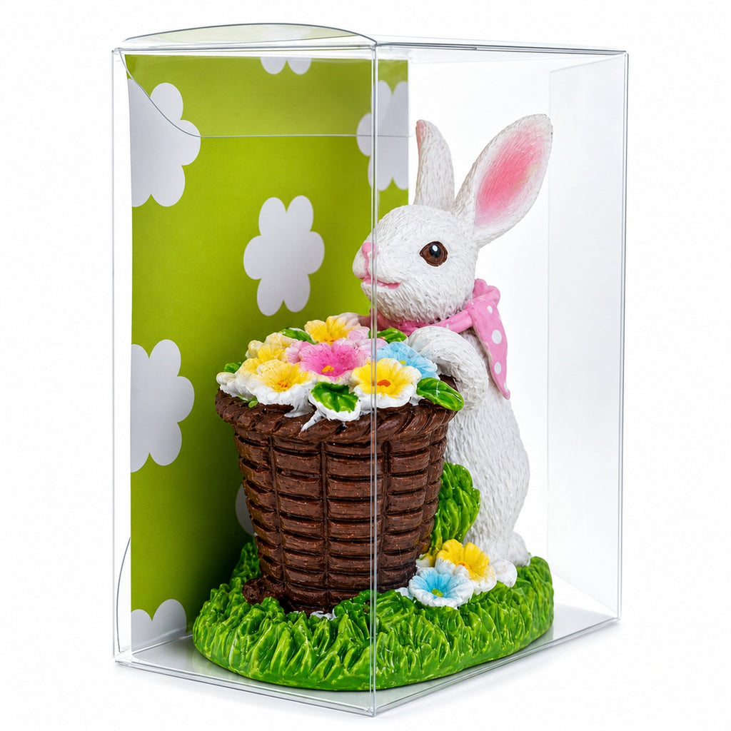 Spring Bunny Figurine With Floral Basket Easter Tabletop Accent 3 Inches Tall