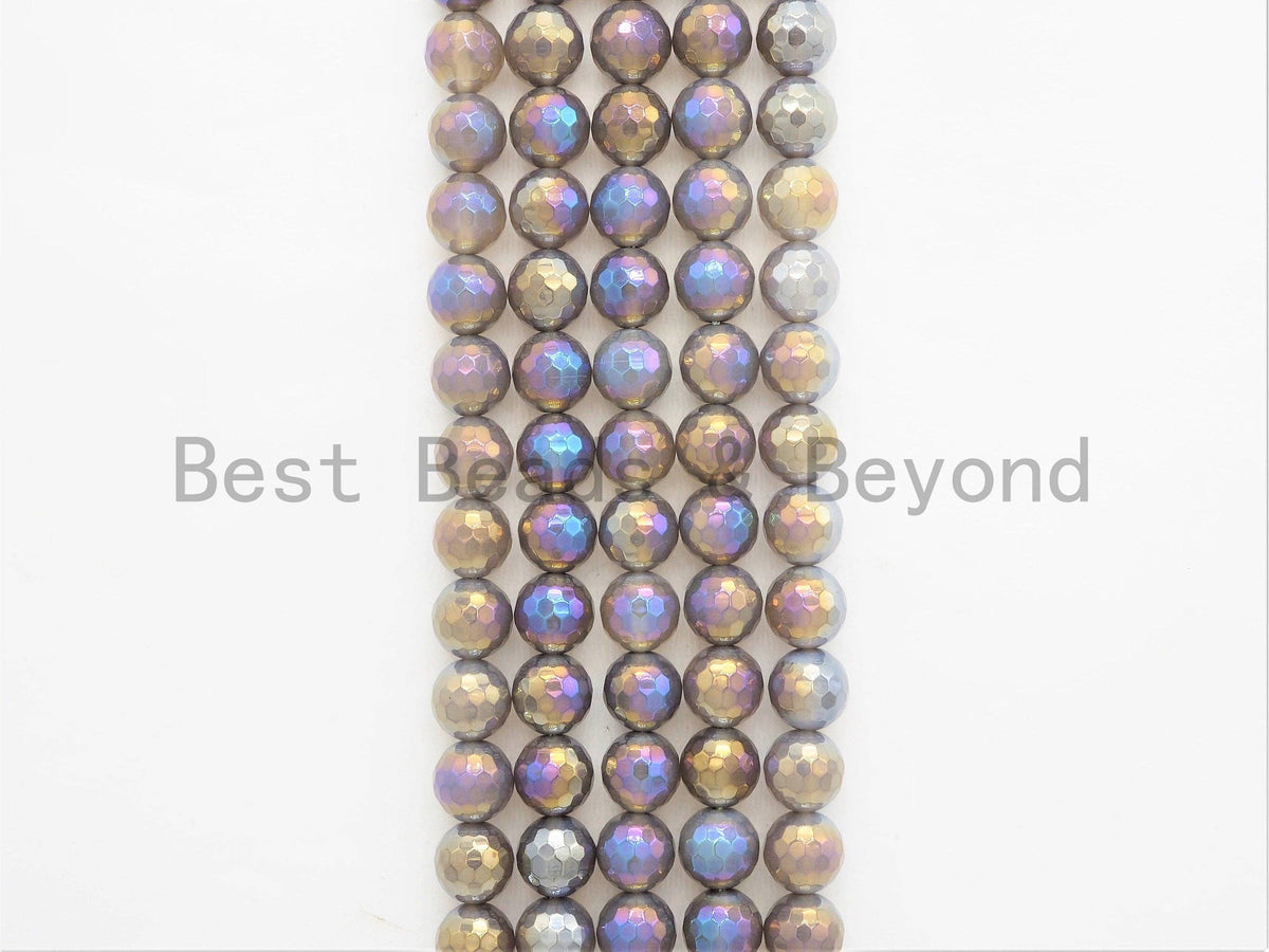 Mystic Plated Faceted Agate Beads,6mm/8mm/10mm/12mm, Rainbow Gray Agate Beads,15.5" Full Strand, SKU#U344