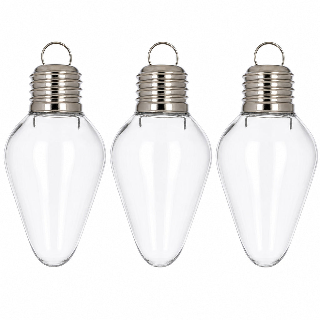Set of 3 Clear Plastic Light Bulb Christmas Ornaments DIY Craft 4 Inches
