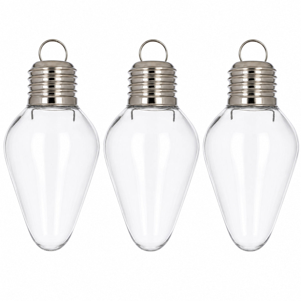 Set of 3 Clear Plastic Light Bulb Christmas Ornaments DIY Craft 4 Inches