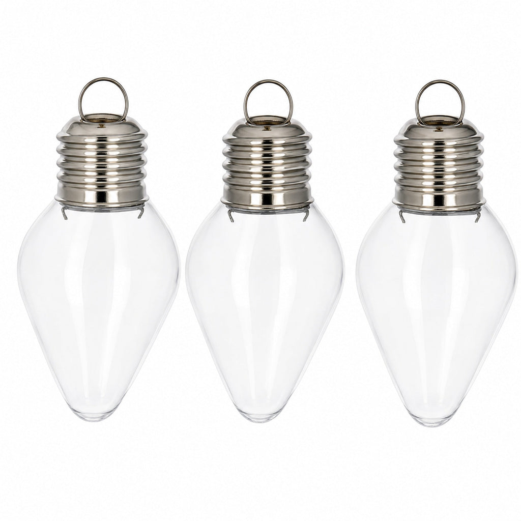 Set of 3 Clear Plastic Light Bulb Christmas Ornaments DIY Craft 4 Inches