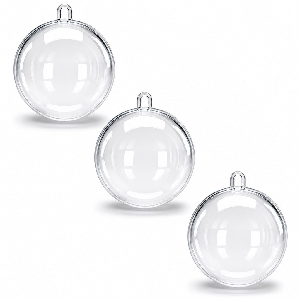 3.15-Inch Clear Plastic Fillable Christmas Ball Ornaments for DIY Projects: Set of 3