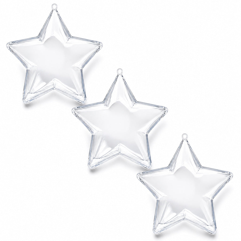 Set of 3 Openable Fillable Clear Plastic Star Christmas Ornaments DIY Craft 3.5 Inches