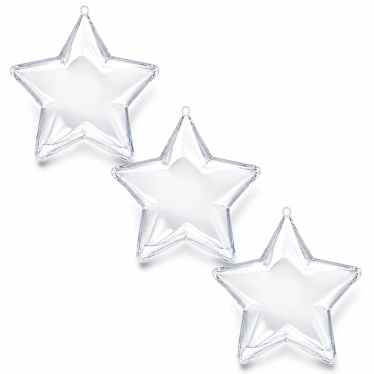 Set of 3 Openable Fillable Clear Plastic Star Christmas Ornaments DIY Craft 3.5 Inches