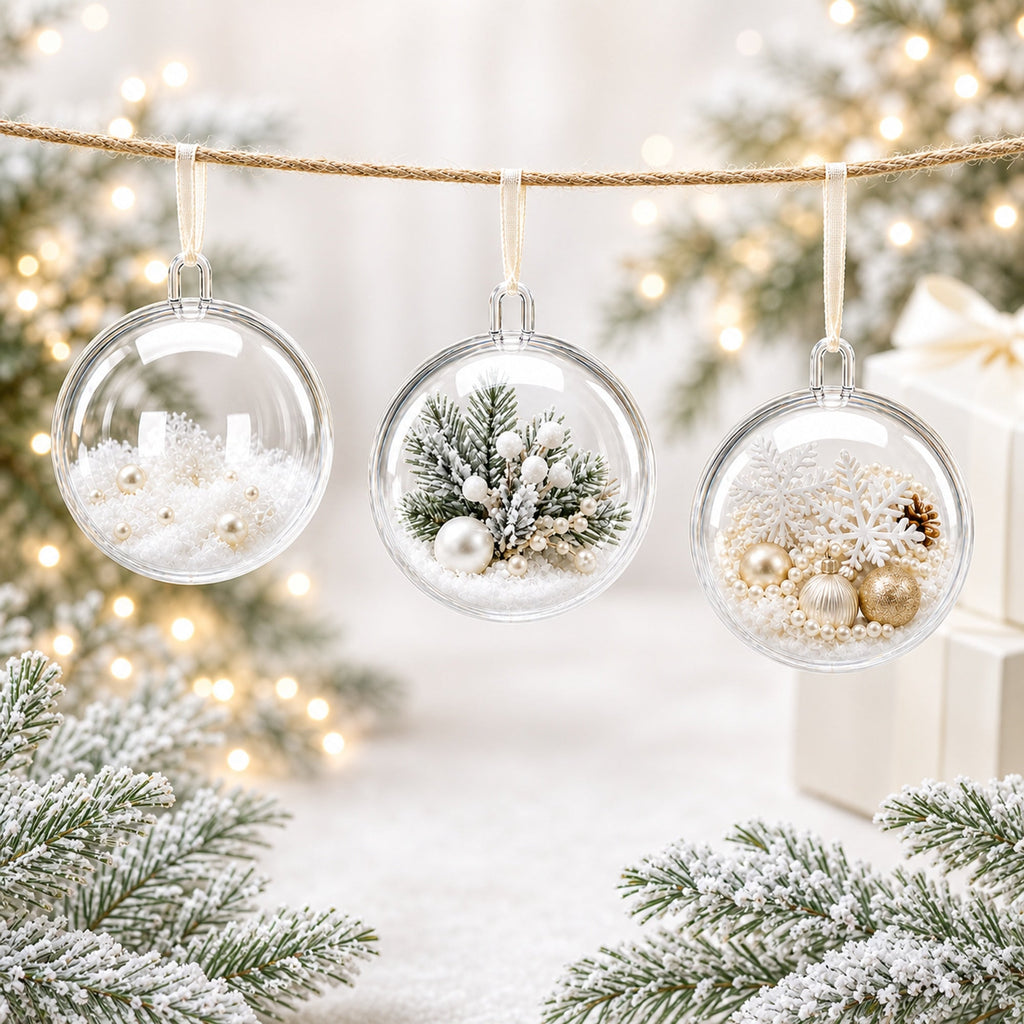 2.36-Inch Clear Plastic Fillable Christmas Ball Ornaments for DIY Crafts: Set of 3