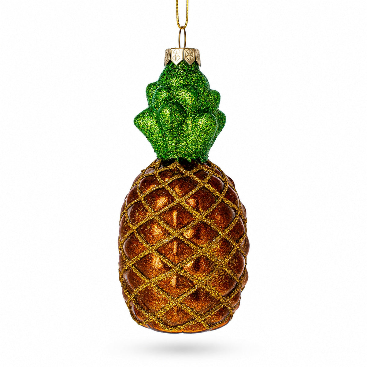 Glittered Pineapple Glass Christmas Ornament