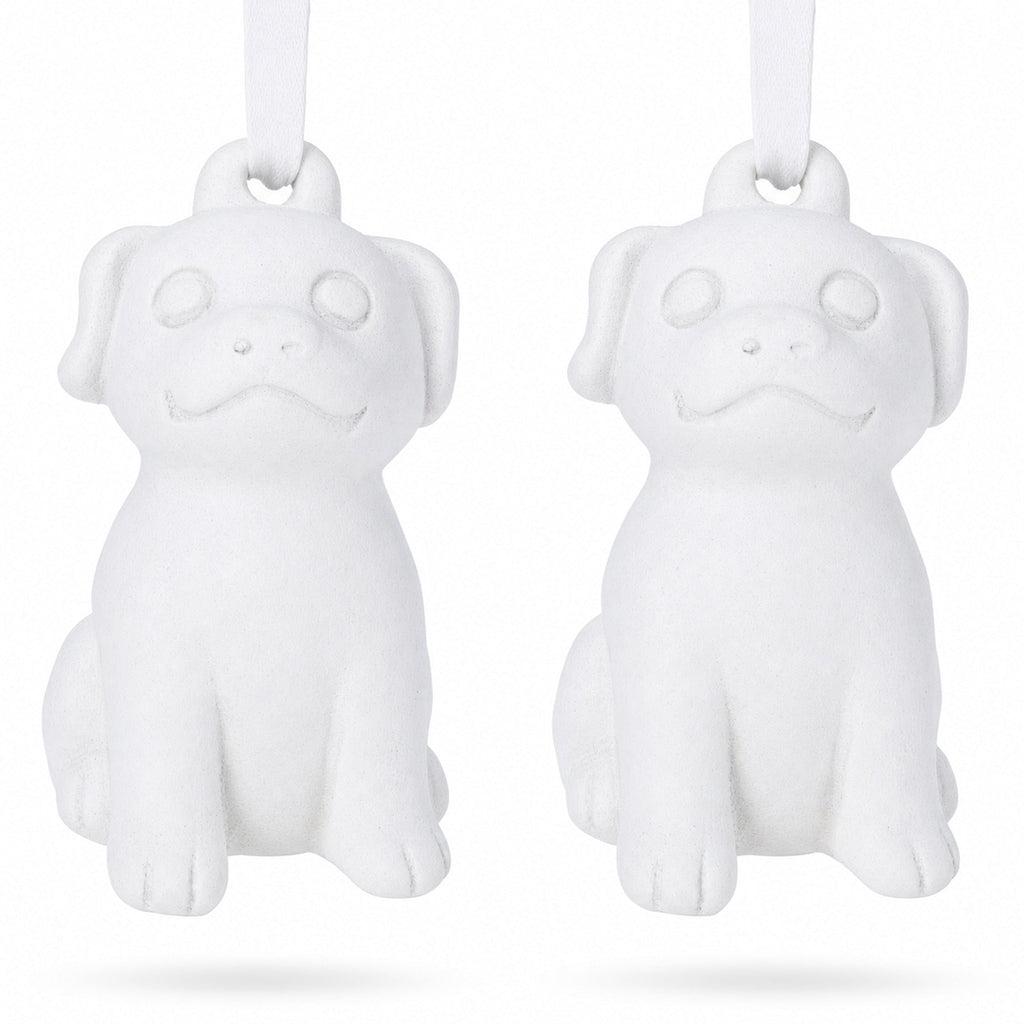 Set of 2 Blank Unfinished White Plaster Dog Christmas Ornaments DIY Craft 3.25 Inches