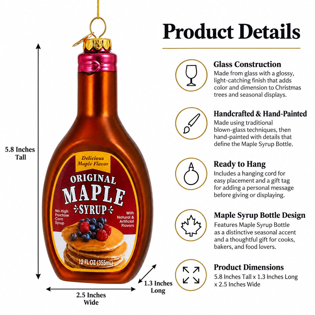 Maple Syrup Bottle Glass Christmas Ornament