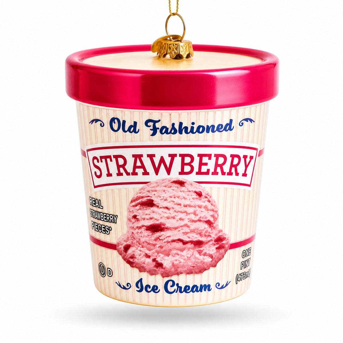Strawberry Ice Cream Pint Glass Christmas Ornament