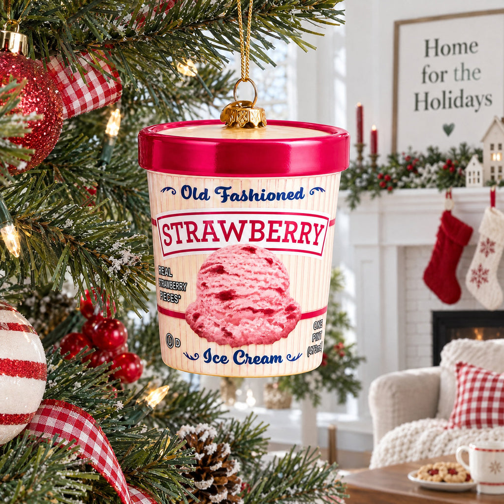 Strawberry Ice Cream Pint Glass Christmas Ornament