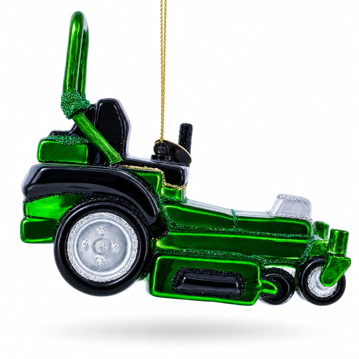 Riding Lawn Mower Glass Christmas Ornament