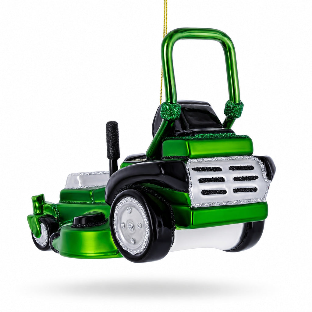 Riding Lawn Mower Glass Christmas Ornament