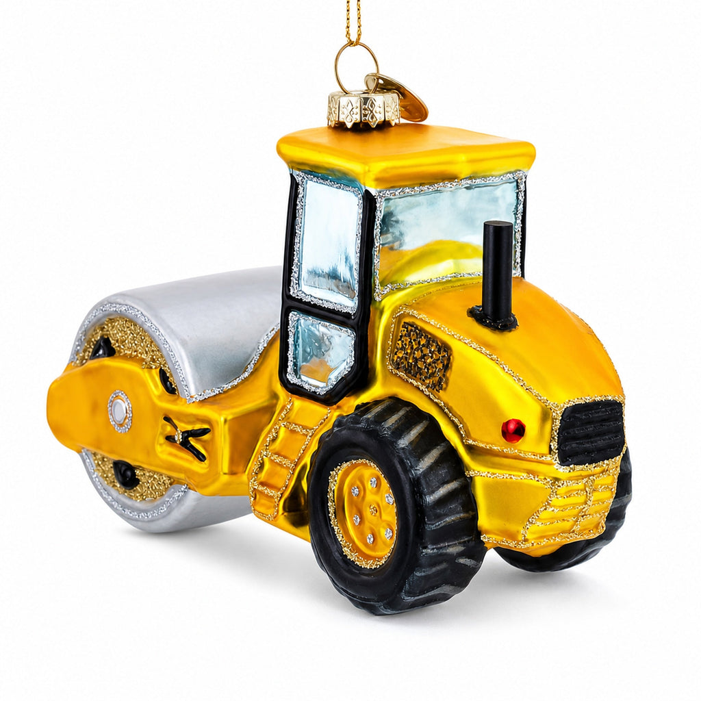 Road Roller Blown Glass Christmas Ornament