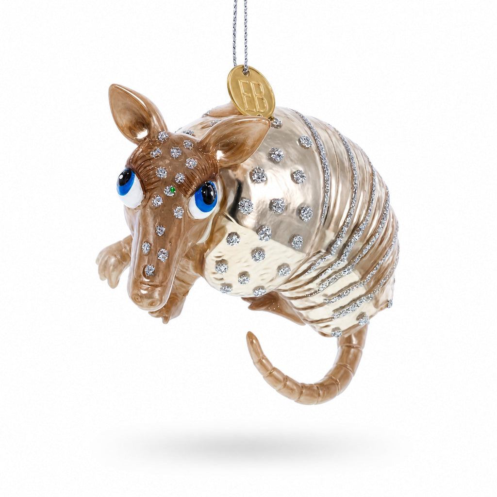 Armadillo With Curled Tail Glass Christmas Ornament