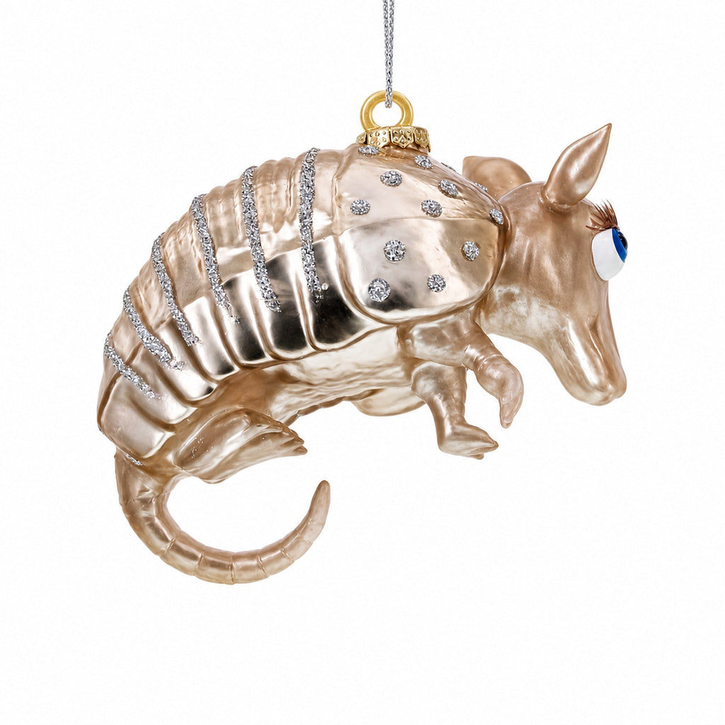 Armadillo With Curled Tail Glass Christmas Ornament