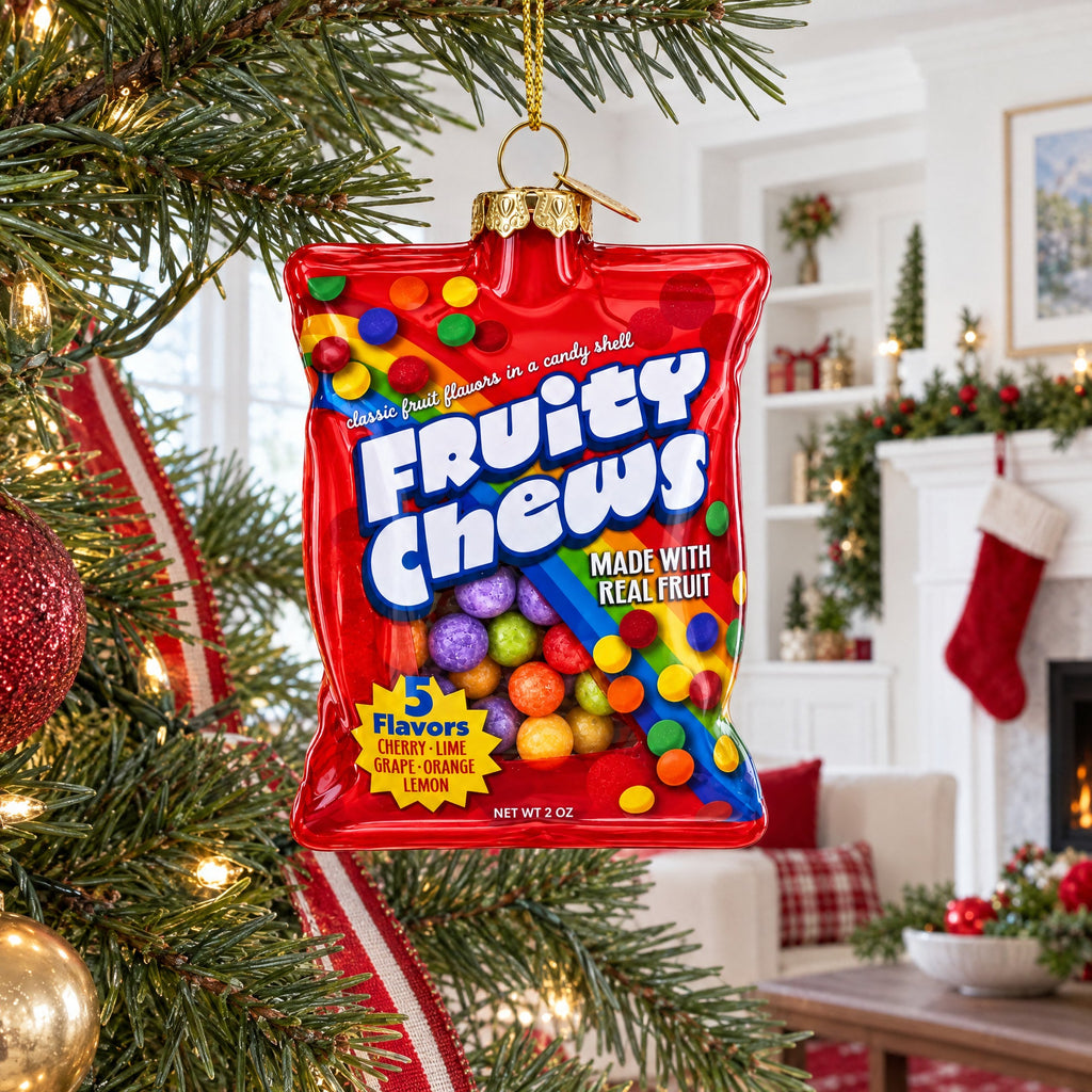 Fruity Chews Bag with Multicolor Candy Glass Christmas Ornament