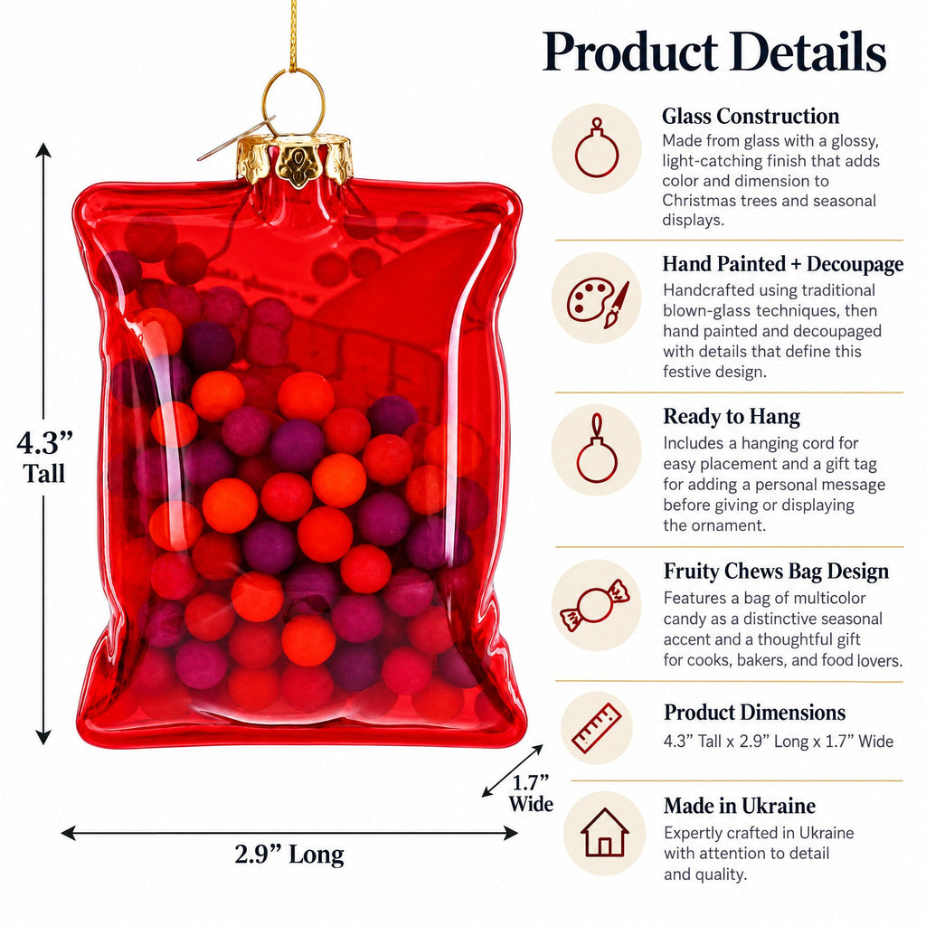 Fruity Chews Bag with Multicolor Candy Glass Christmas Ornament