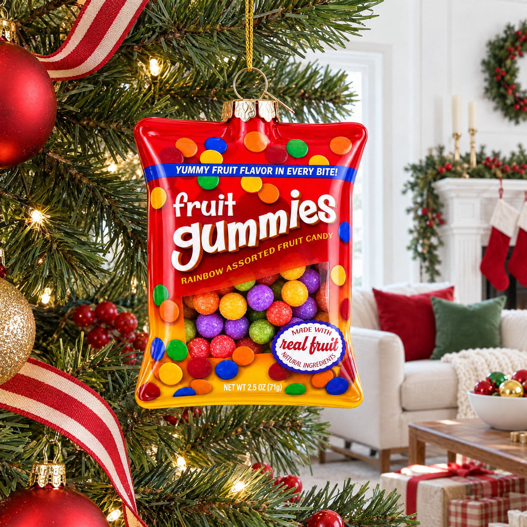 Fruit Gummies Bag with Multicolor Candy Glass Christmas Ornament