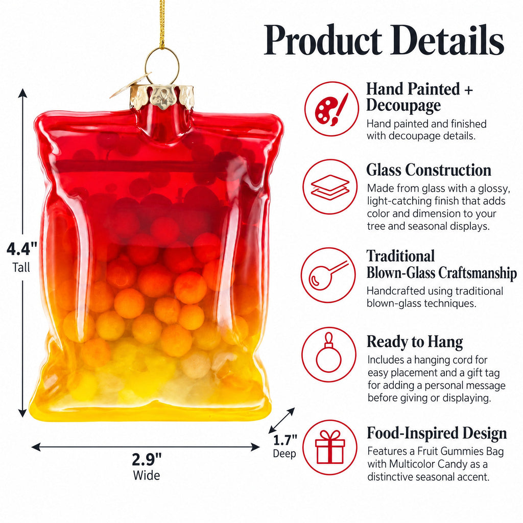 Fruit Gummies Bag with Multicolor Candy Glass Christmas Ornament