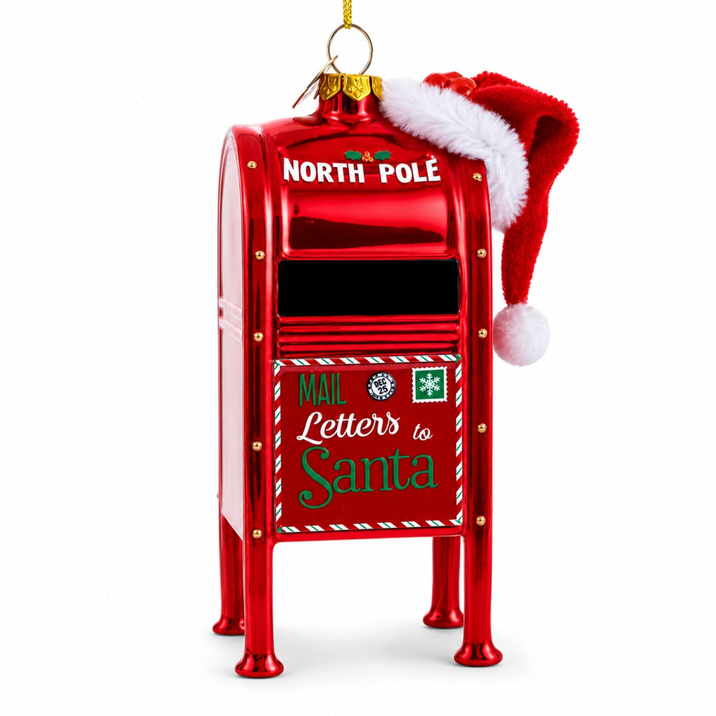 North Pole Letters to Santa Mailbox Glass Christmas Ornament