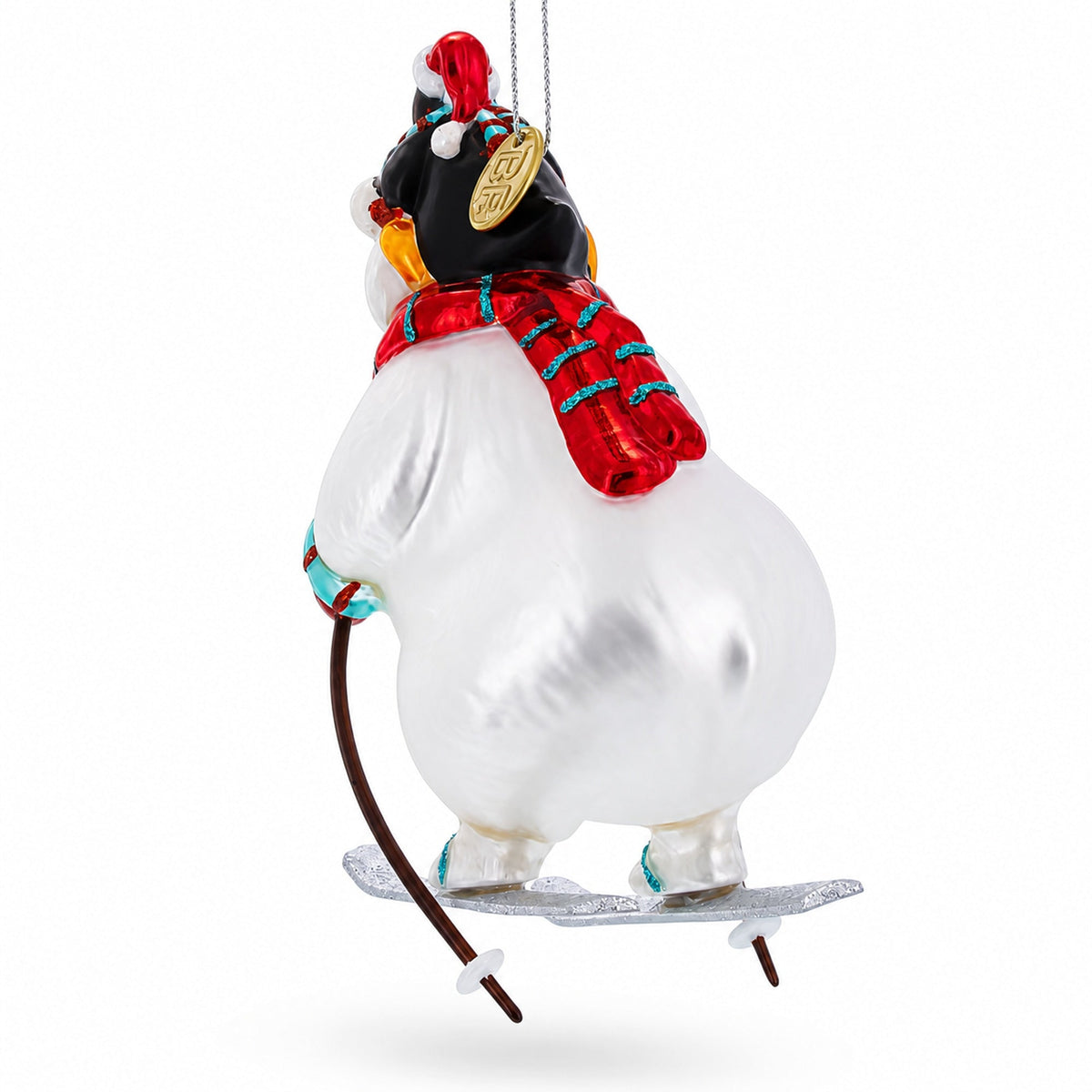 Skiing Polar Bear with Penguin Glass Christmas Ornament