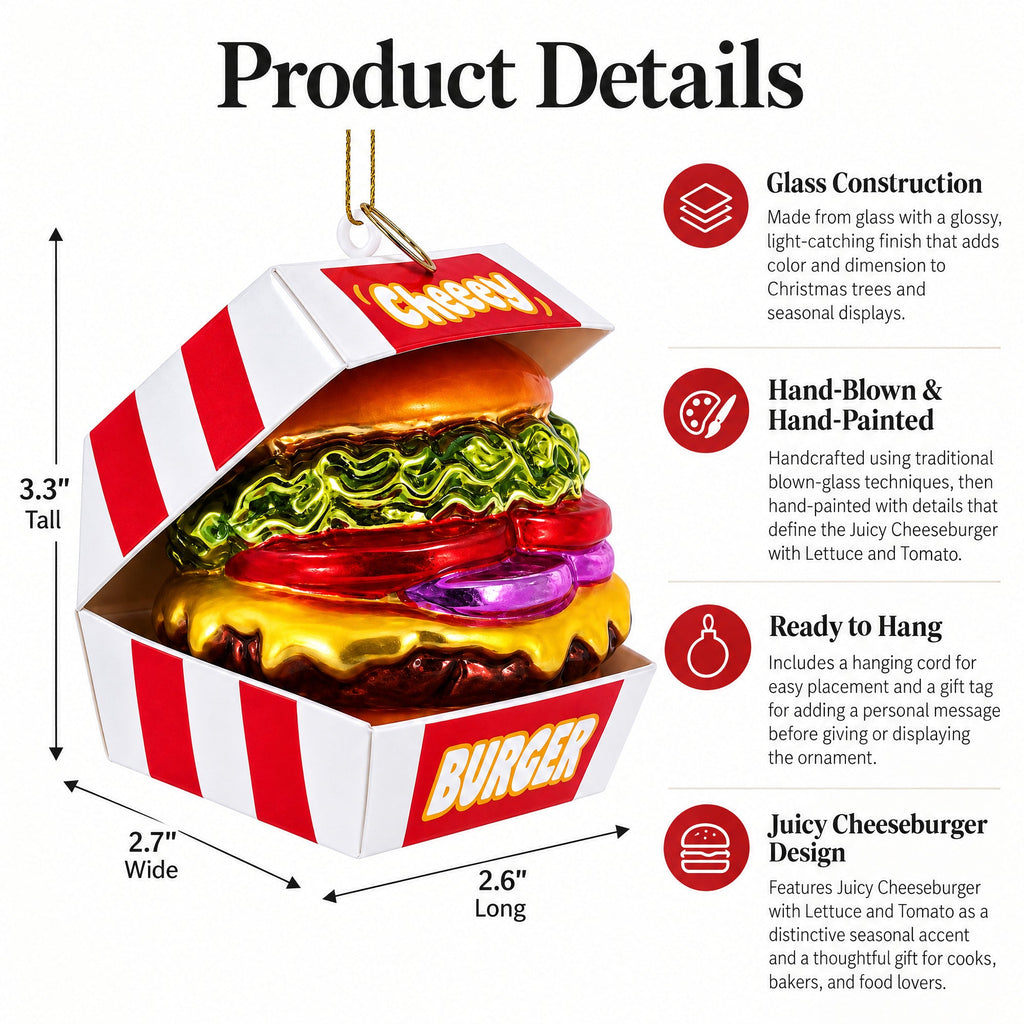 Juicy Cheeseburger with Lettuce and Tomato Glass Christmas Ornament