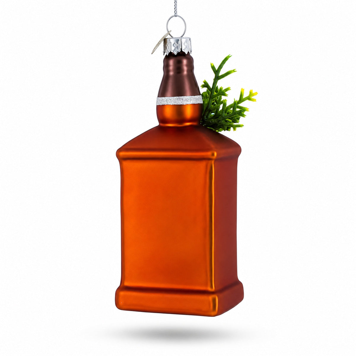Whiskey Bottle with Holiday Accent Glass Christmas Ornament