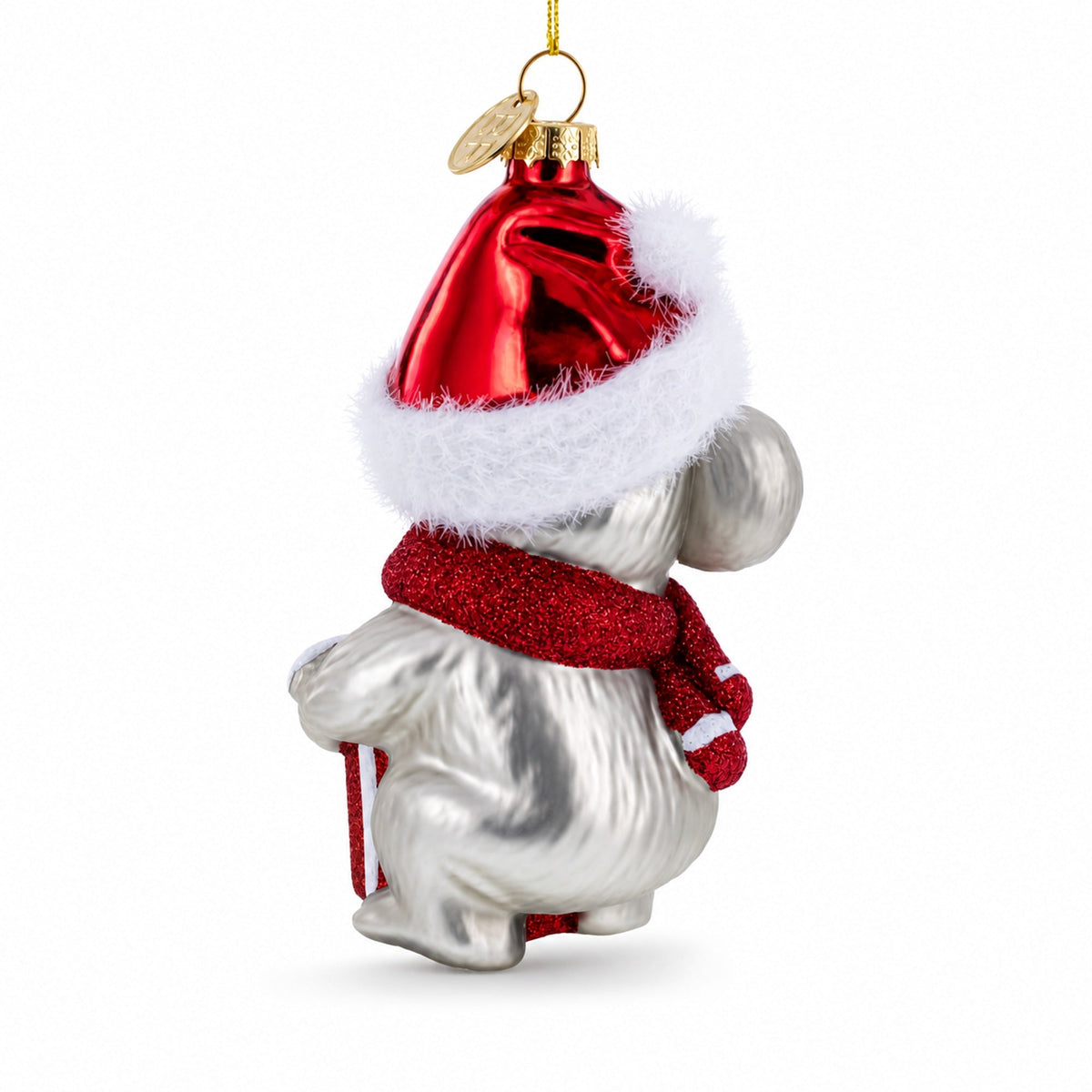 Koala with Present Glass Christmas Ornament