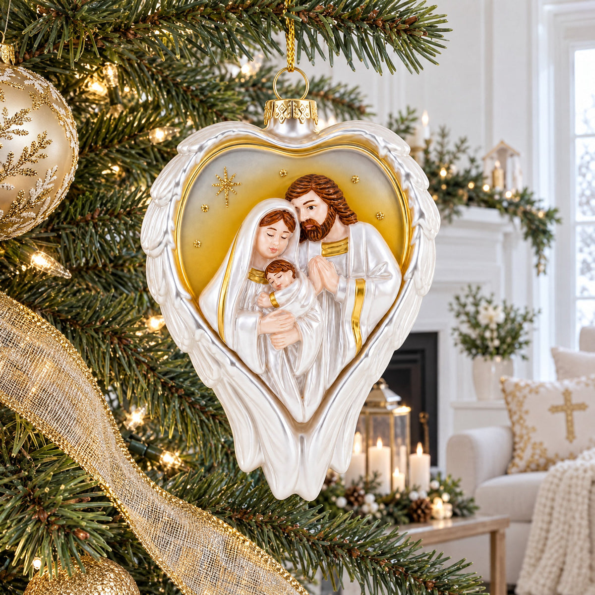 Sacred Holy Family Nativity Glass Christmas Ornament