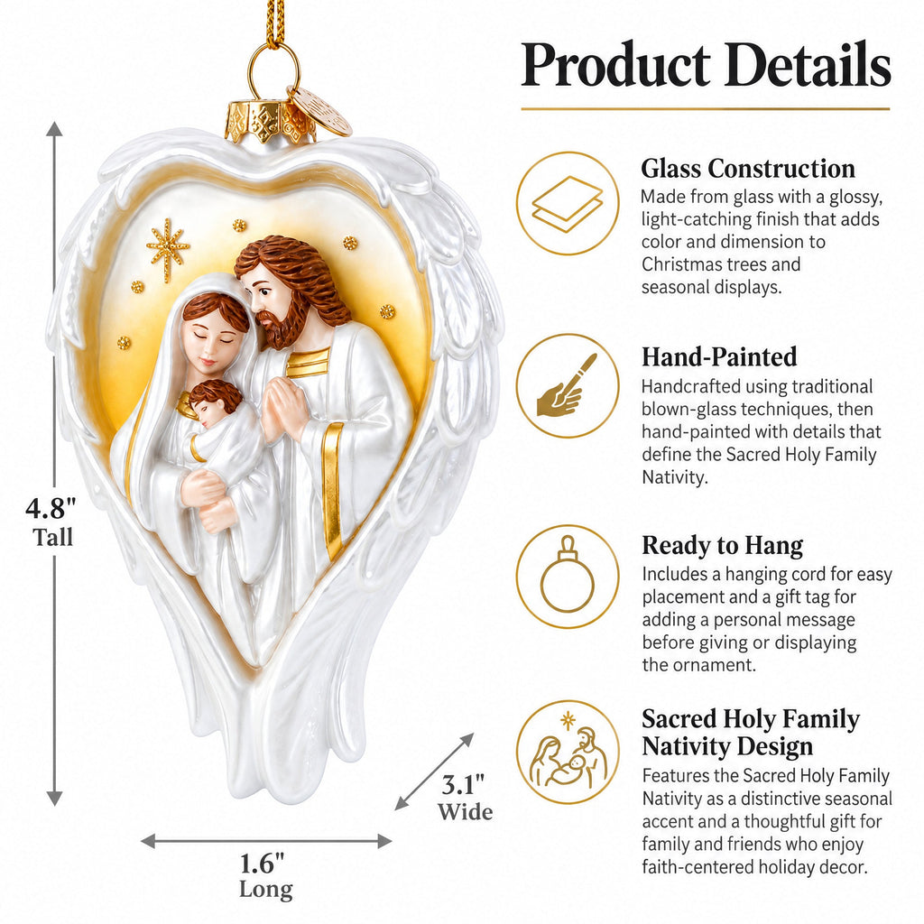 Sacred Holy Family Nativity Glass Christmas Ornament