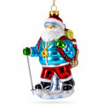 Explorer Santa with Goggles And Trekking Pole Glass Christmas Ornament
